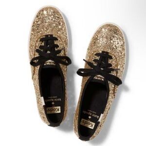 Kate Spade/Keds Glitter Gold Sneakers with Black Laces